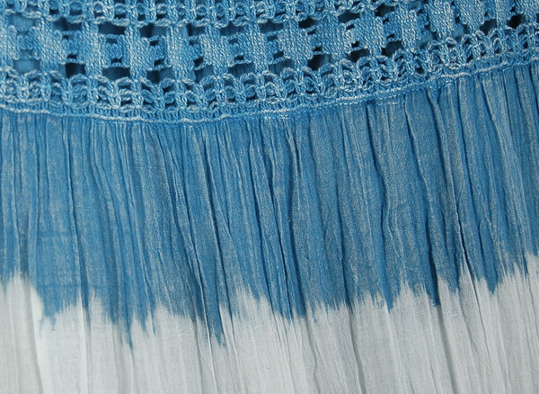 Blue and White Tiered Long Skirt with Crochet Lace