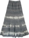 Steel Grey Long Boho Tiered Skirt with Lace [6294]