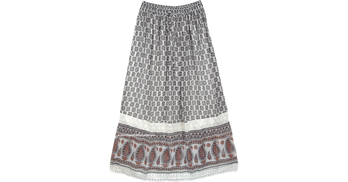 Indo Bohemian Long Skirt in Georgette with Lace | White | Lace, XL-Plus ...