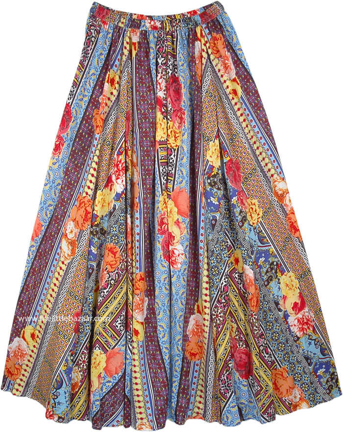 Big Full Sweep Floral Print Azteca Maxi Skirt | Multicoloured | XL-Plus ...