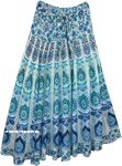 Aqua Peacock Hippie Cotton Long Skirt Smocked Waist