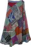 Grey Patchwork Abstract Long Wrap Around Skirt [6307]