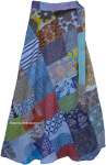 Printed Patchwork Wrap Around Skirt in Cool Blue Vibes