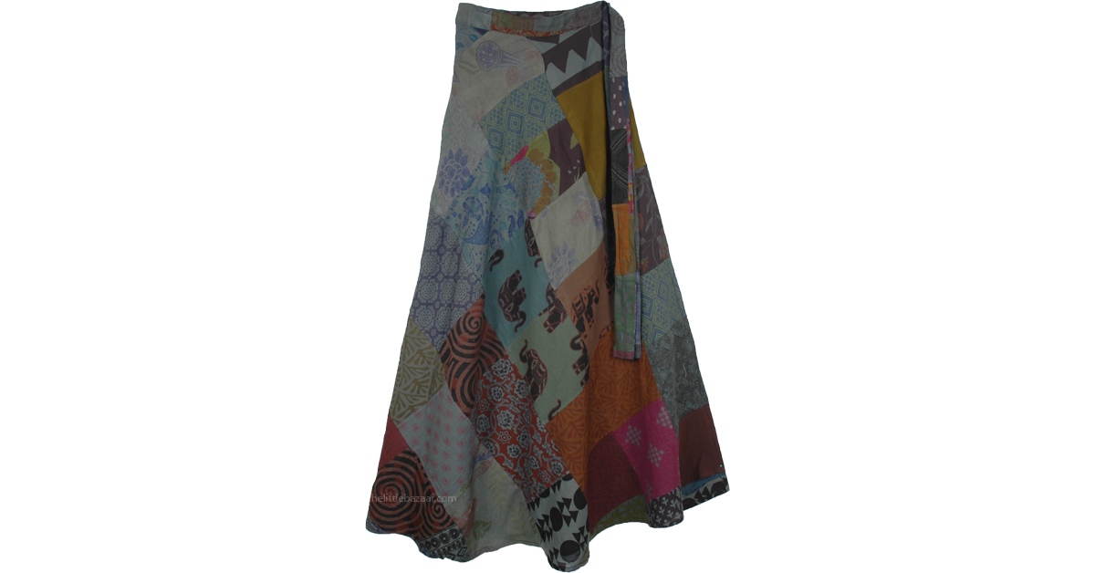 Willow Grove Hippie Cotton Patchwork Wrap Around Skirt | Multicoloured ...