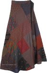 Deep Earth Tones Hippie Cotton Patchwork Wrap Around Skirt