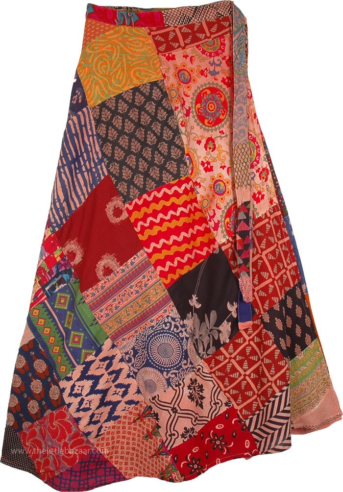 Haiti Colorful Hippie Cotton Patchwork Wrap Around Skirt