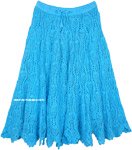 Full Cotton Crochet Skirt in Seagull Blue Mid Length