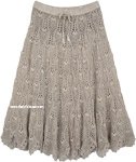 Beige Cotton Crochet Long Mid Length Skirt [6320]