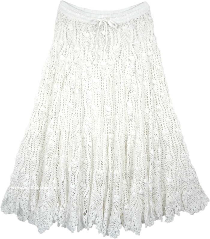 White Cotton Crochet Mid Length Pixie Skirt - Clothing - Sale on bags ...