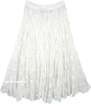 White Cotton Crochet Mid Length Pixie Skirt [6322]