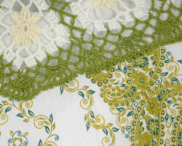 Paisley Pattern Crochet Waist Cotton Skirt in White and Lime