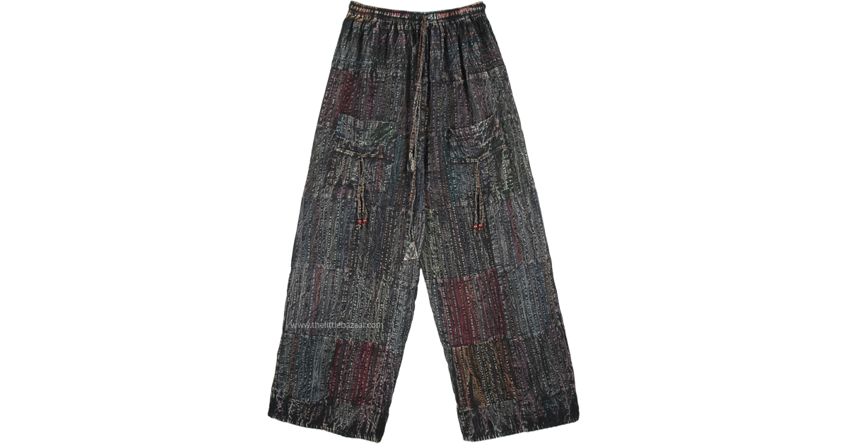 Vertical Stripes Gypsy Grey Wide Leg Pants with Pockets | Grey | Split ...