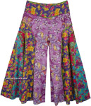 Curved Patch Flared Wide Legs Pants with Floral Print