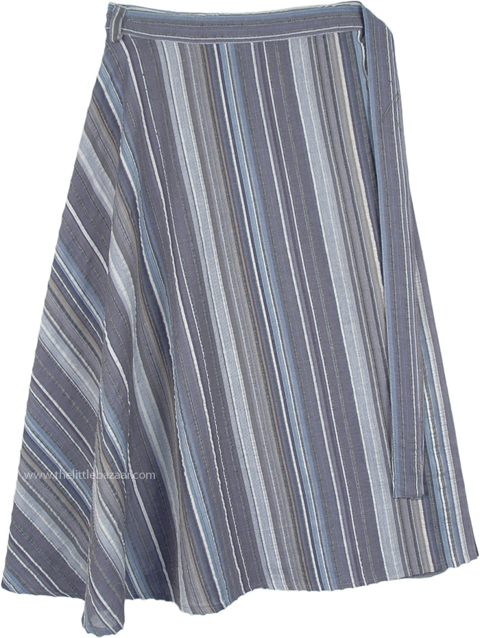 Steel Grey Striped Bohemian Cotton Wrap Around Skirt