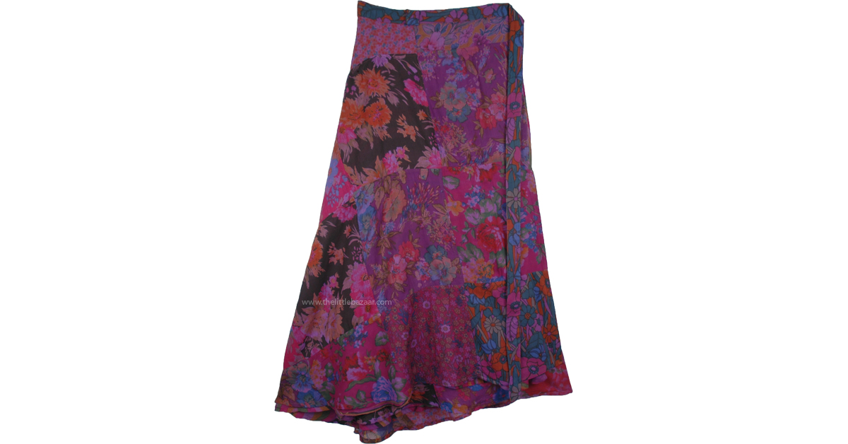 Reversible Purple Hippie Wrap Long Skirt with Floral Patchwork | Purple ...