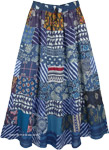 Navy Blue Patchwork Elastic Waist Cotton Long Broomstick Skirt