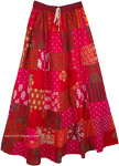 Tiered Red Pink Patchwork Style Cotton Long Gypsy Skirt