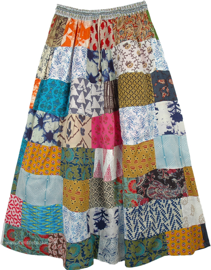 Autumn Tones Hippie Patchwork Long Maxi Cotton Skirt
