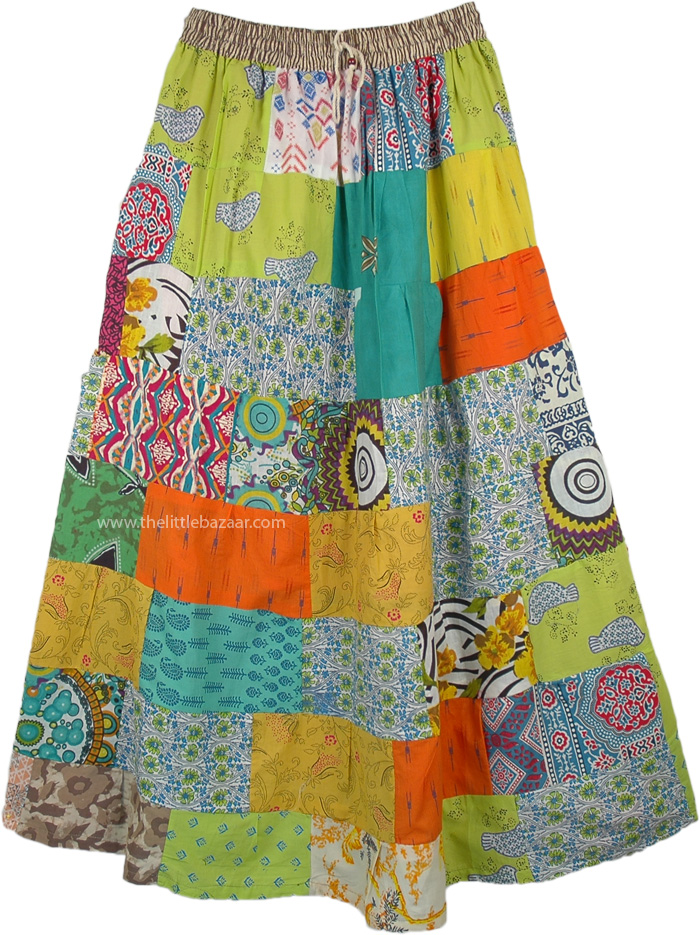 Forever Hippie Cotton Long Broomstick Patchwork Maxi Skirt