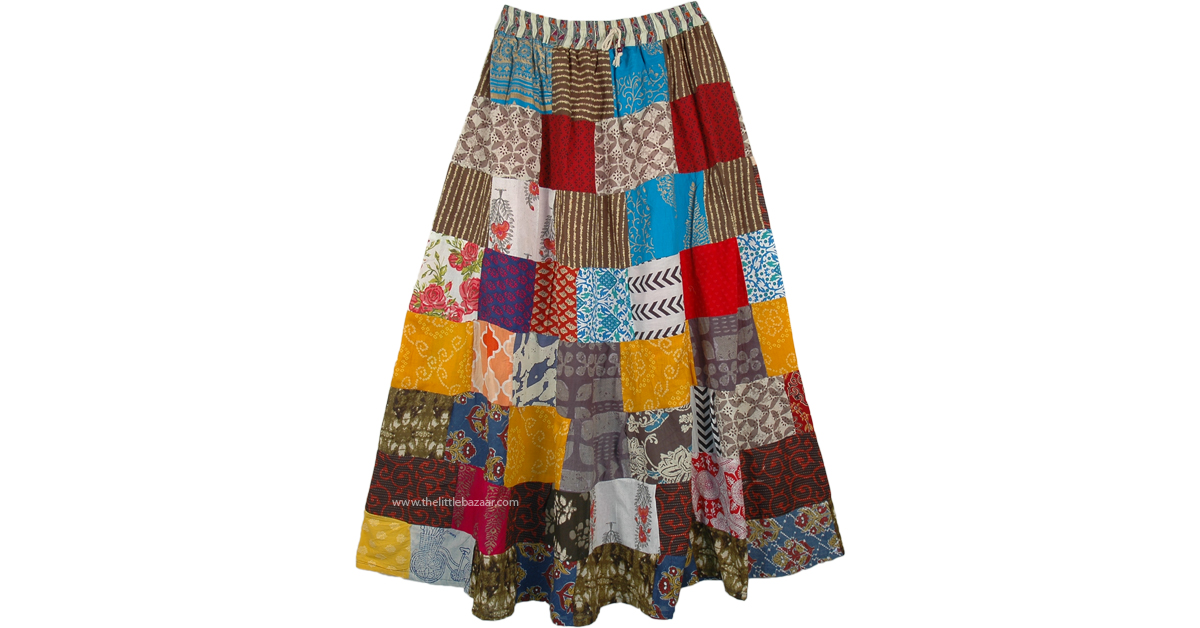 cheerful vintage gypsie skirt,printed cotton,gr.M Colorful