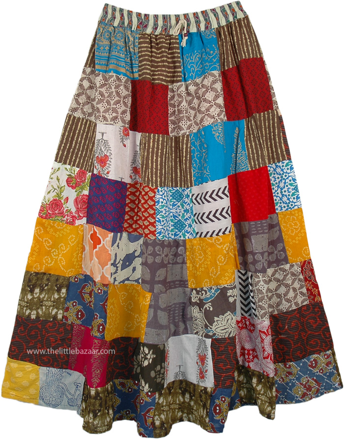 Multicolored Broomstick Patchwork Happy Hippie Maxi Skirt ...