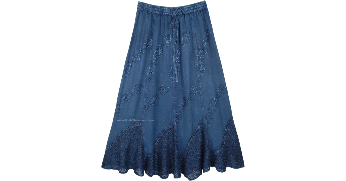 Denim Blue Embroidered Gypsy Skirt Medieval Western Wear | Blue ...
