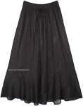 Western Rodeo Jet Black Boho Skirt with Embroidery