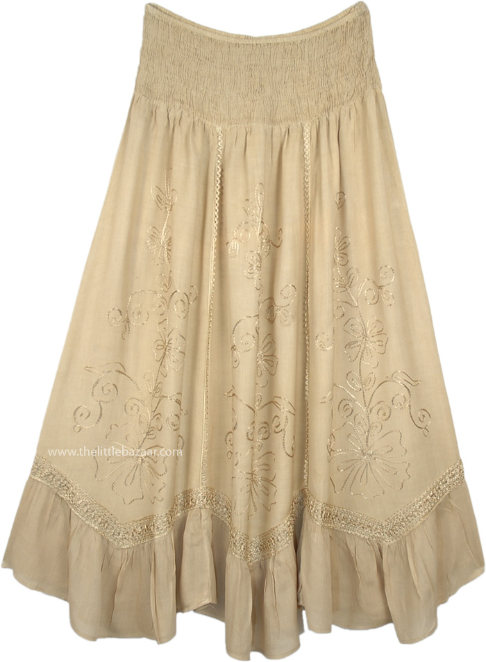 Western Boho Skirt in Beige with Smocked Waist - Clothing - Sale on ...