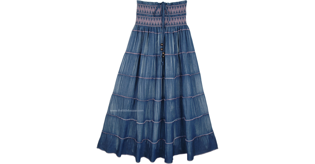 Bohemian Vibes Smocked Waist Womens Long Skirt Dress | Blue ...