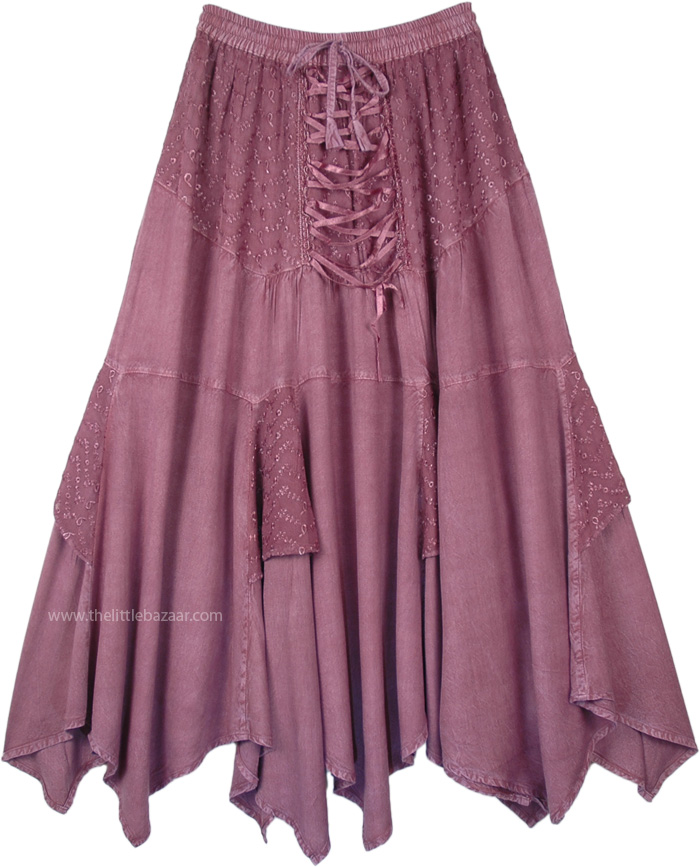 English Lavender Handkerchief Hem Western Long Skirt, English Lavender Medieval Renaissance Western Chic Skirt