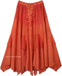 Festive Orange Handkerchief Hem Western Long Skirt [6416]