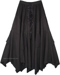 Jet Black Handkerchief Hem Western Long Skirt [6418]