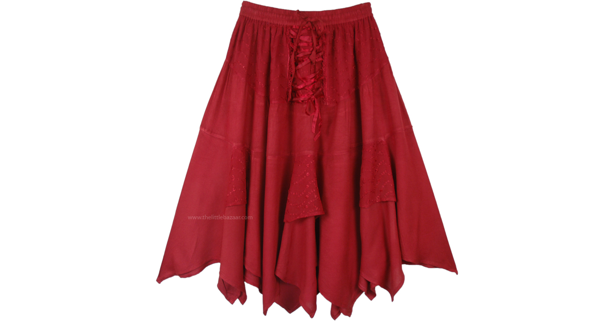 Rodeo Cowgirl Mid Length Handkerchief Hem Skirt in Cherry Red | Red ...