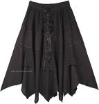 Black Handkerchief Hem Western Rayon Skirt [6432]