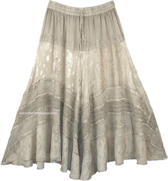 Lustrous Grey Midi Length Western Womens Skirt