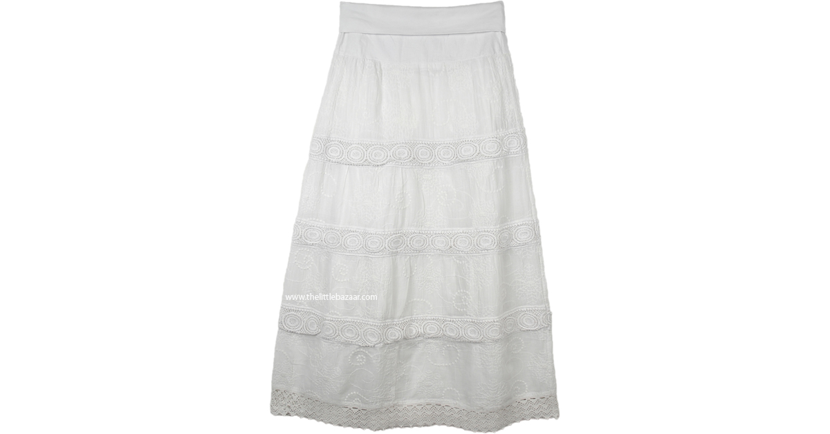 Dove White Crochet and Embroidery Yoga Waist Skirt | White | Crochet ...