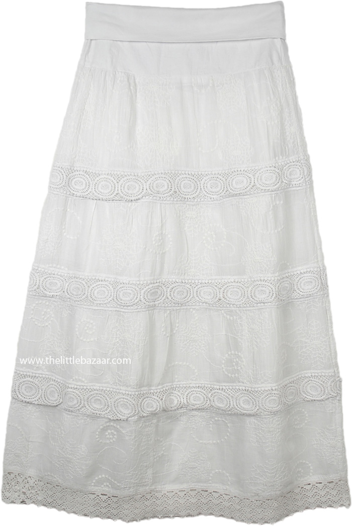 Dove White Crochet and Embroidery Yoga Waist Skirt | White | Crochet ...