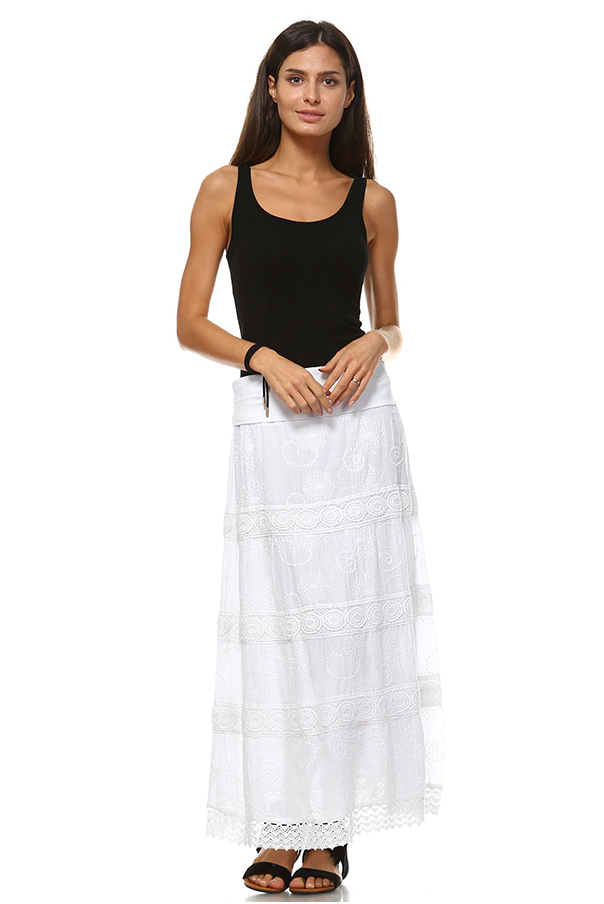 Dove White Crochet and Embroidery Yoga Waist Skirt | White | Crochet ...