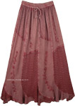 Stonewashed Antique Rosewood Skirt with Floral Embroidery [6457]