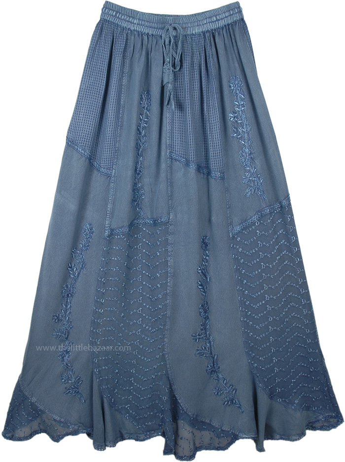 Pale Blue Western Style Embroidered Gypsy Skirt | Blue | Patchwork ...