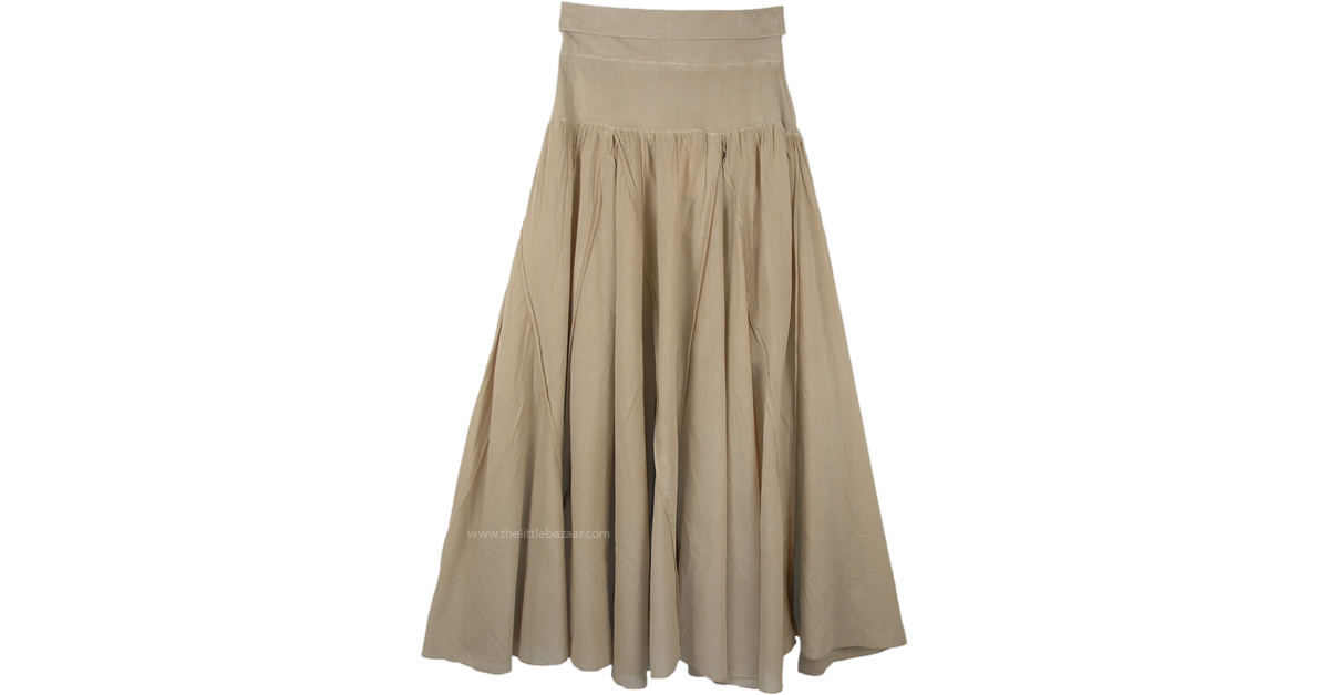 Sale:$39.99 Beige Bohemian Cotton Ankle Length Skirt with Yoga Waist ...