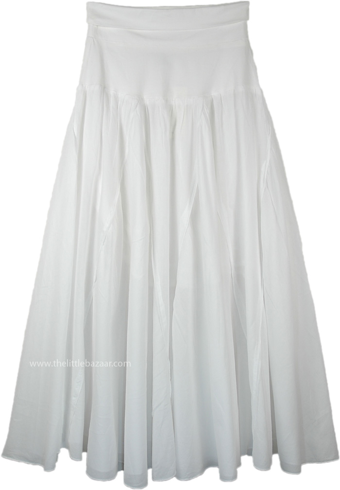 White Cotton Vertical Patchwork Maxi Skirt with Yoga Waist