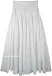 White Vertical Patchwork Cotton Yoga Flexible Waist Skirt [6461]