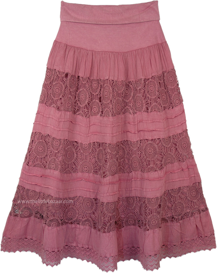Thulian Pink Rose Foldover Waist Long Skirt