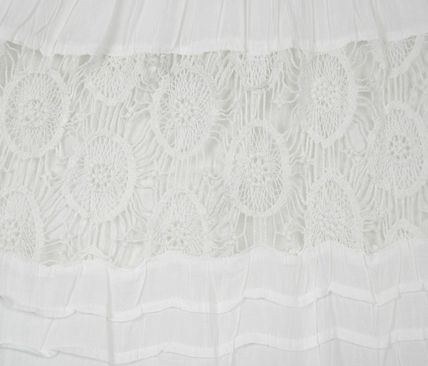 Dove White Floral Lace Crochet Maxi Skirt in Cotton