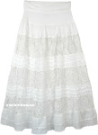 Dove White Floral Lace Crochet Maxi Skirt in Cotton