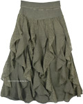 Seaweed Vertical Frills Ruffles Fun Skirt with Flexible Waist