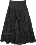 Multiple Spiral Frills Skirt in Black with Adjustable Wasitband [6466]