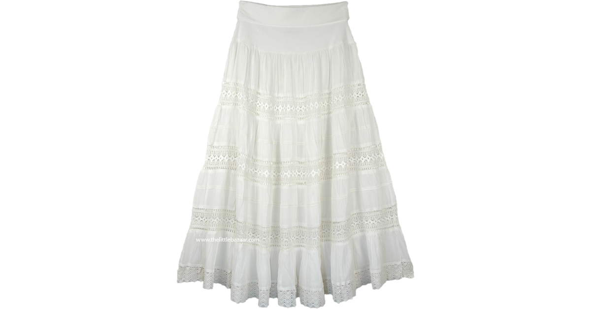 Dreamy White Flexible Yoga Waist Maxi Long Cotton Skirt | White ...