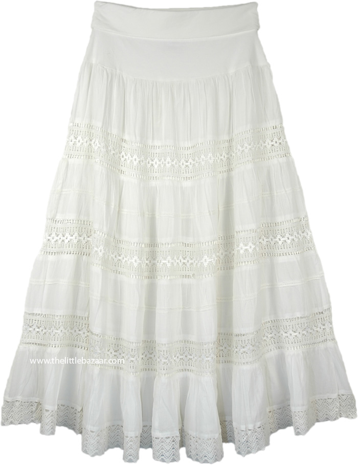 Dreamy White Flexible Yoga Waist Maxi Long Cotton Skirt